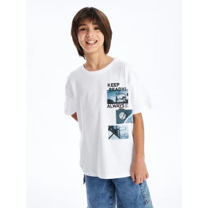 LCW Kids Beyaz Oversize Bisiklet Yaka Erkek Çocuk Tişört