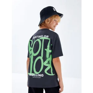 LCW Kids Antrasit Oversize Bisiklet Yaka Erkek Çocuk Tişört