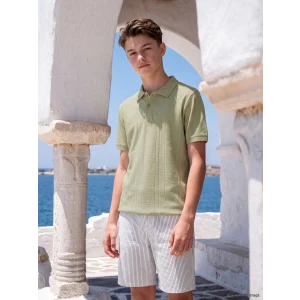 LCW Kids Haki Polo Yaka Dokulu Erkek Çocuk Tişört