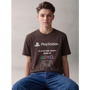 LCW Kids Kahverengi PlayStation Baskılı Erkek Çocuk Tişört