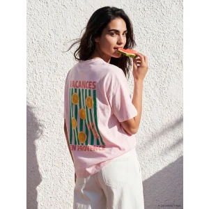 LCW Vision Pembe Bisiklet Yaka Baskılı Oversize Kadın Tişört