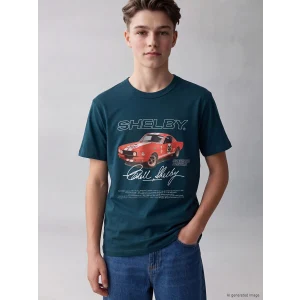 LCW Kids Petrol Bisiklet Yaka Shelby Baskılı Erkek Çocuk Tişört