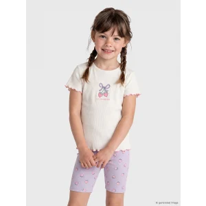 LCW Kids Ekru Baskılı Kız Çocuk Fitilli Tişört 2li