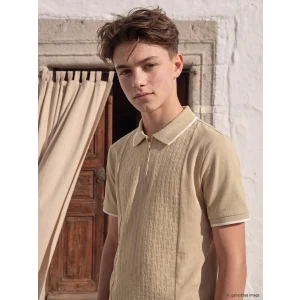 LCW Kids Bej Polo Yaka Dokulu Erkek Çocuk Tişört