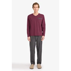 Defacto G8179AXBR170 Bordo Pijama Takımı Uzun Kollu Üst Alt