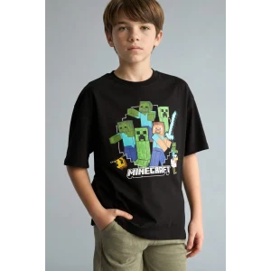 Defacto H3512A8BK81 Siyah Minecraft Oversıze Bisiklet Yaka Kısa Kollu Tişört Erkek Çocuk