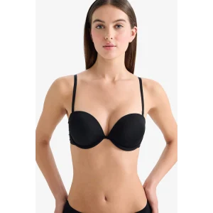 Defacto T8481AZBK81 Siyah Micro Kaplı Yarım Dolgulu Balenli Straplez Sütyen