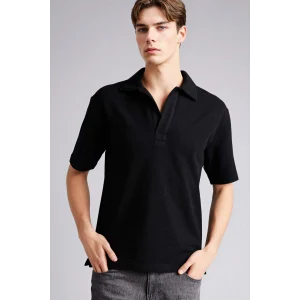 Defacto F9369AXBK81 Siyah Pamuklu BOXY FIT Dokulu Tişört