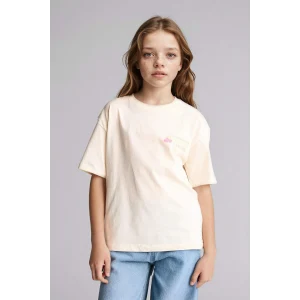 Defacto G1793A8ER98 Ekru Oversıze Bisiklet Yaka Floral Kısa Kollu Tişört Kız Çocuk