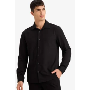 Defacto F9886AXBK27 Siyah Modern Fıt Polo Yaka Uzun Kollu Gömlek