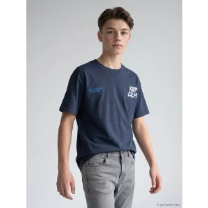 LCW Kids Lacivert Bisiklet Yaka Erkek Çocuk Baskılı Tişört