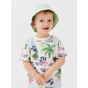 LCW baby Ekru Bisiklet Yaka Kısa Kollu Nostaljik Maymun Baskılı Erkek Bebek Tişört
