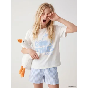 LCW Kids Ekru Baskılı Kız Çocuk Şortlu Pijama Takımı