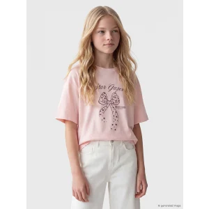 LCW Kids Pembe Bisiklet Yaka Baskılı Kız Çocuk Tişört