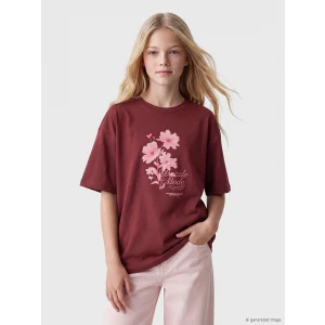 LCW Kids Bordo Bisiklet Yaka Baskılı Kız Çocuk Tişört