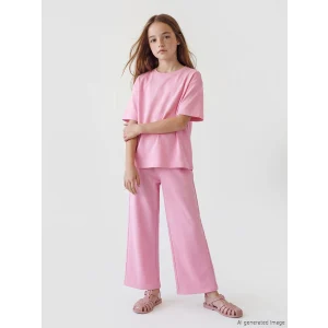LCW Kids Pembe Bisiklet Yaka Kız Çocuk Tişört ve Eşofman Altı