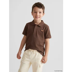 LCW Kids Kahverengi Polo Yaka Nakışlı Erkek Çocuk Tişört