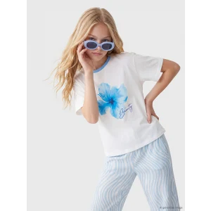 LCW Kids Beyaz Kız Çocuk Baskılı Bisiklet Yaka Tişört