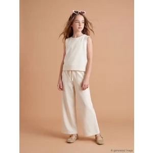 LCW Kids Gri Keten Karışımlı Kız Çocuk Pantolon ve Bluz