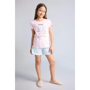 Defacto H8491A8PN645 Pembe Dısney Lılo & Stıtch Relax Fıt Şort Tişört 2li Pijama Takımı Kız Çocuk