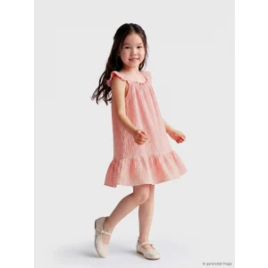 LCW Kids Pembe Kare Yaka Nakışlı Kız Çocuk Müslin Elbise