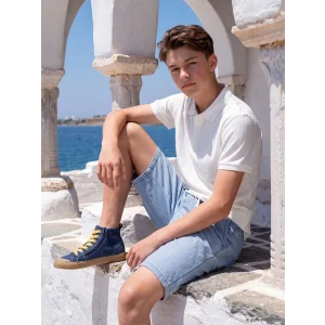 LCW Kids İndigo Beli Lastikli Çizgili Erkek Çocuk Jean Şort