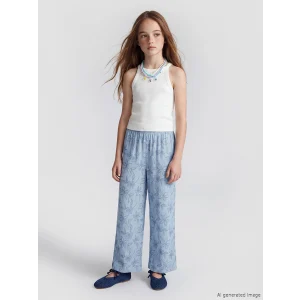 LCW Kids Mavi Çiçek Desenli Geniş Paça Kız Çocuk Pantolon