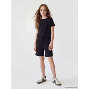 LCW Kids Siyah Beli Lastikli Kız Çocuk Şort