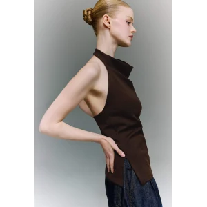 Defacto F8007AXBN267 Kahve Slım Fıt Halter Yaka Bluz