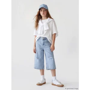LCW Kids Mavi Yırtık Detaylı Kız Çocuk Jean Şortolon