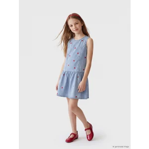 LCW Kids Mavi Kalp Nakışlı Kız Çocuk Jean Elbise