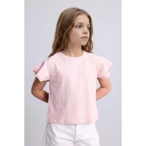 Defacto H7249A8PN141 Pembe Regular Fıt Bisiklet Yaka Penye Kısa Kollu Tişört Kız Çocuk