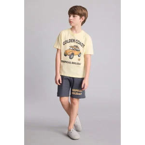Defacto H4105A8YL83 Sarı Regular Fıt Baskılı 2li Şort Tişört Pijama Takımı Erkek Çocuk