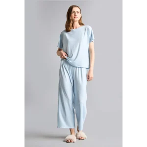 Defacto H7011AXBE745 Mavi Regular Fıt Kısa Kollu 2li Softshell Pijama Takım