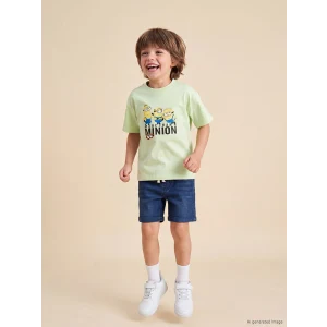 LCW Kids Yeşil Bisiklet Yaka Minions Baskılı Erkek Çocuk Tişört