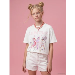 LCW Kids Beyaz K-pop Demon Hunters Baskılı Kız Çocuk Tişört