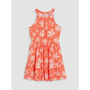 LCW Kids Turuncu Halter Yaka Çiçekli Kız Çocuk Elbise