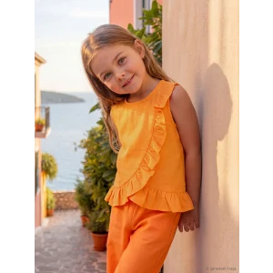 LCW Kids Turuncu Fırfırlı Kız Çocuk Bluz ve Pantolon