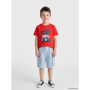 LCW Kids Kırmızı Bisiklet Yaka Baskılı Erkek Çocuk Tişört