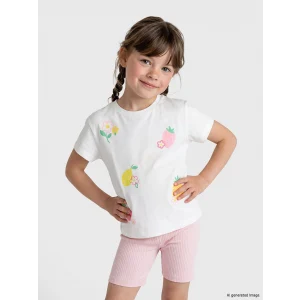 LCW Kids Beyaz Bisiklet Yaka Baskılı Kız Çocuk Tişört