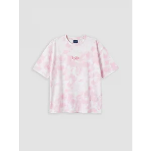 LCW Kids Pembe Bisiklet Yaka Batik Desenli Kız Çocuk Tişört