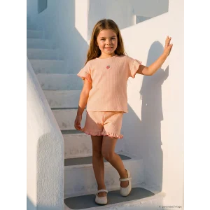 LCW Kids Mercan Fırfırlı Kız Çocuk Şortlu Takım