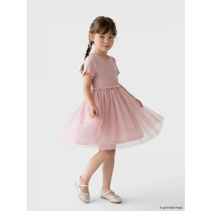 LCW Kids Pembe Bisiklet Yaka Taşlı Kız Çocuk Tütü Elbise