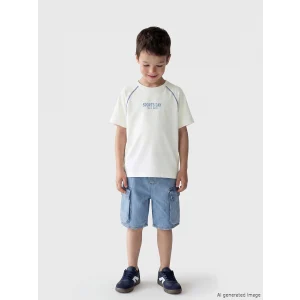 LCW Kids Beyaz Bisiklet Yaka Baskılı Erkek Çocuk Tişört
