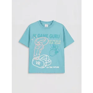 LCW Kids Turkuaz Nostaljik Maymun Baskılı Erkek Çocuk Tişört