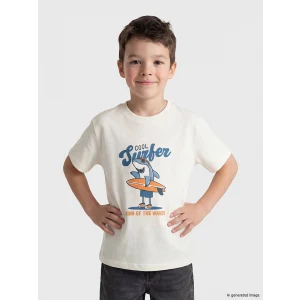 LCW Kids Bej Bisiklet Yaka Baskılı Erkek Çocuk Tişört