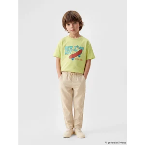 LCW Kids Sarı Nostaljik Maymun Baskılı Unisex Çocuk Tişört