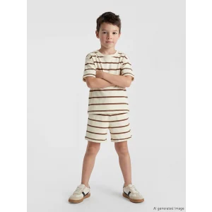 LCW Kids Kahverengi Çizgili Erkek Çocuk Şortlu Takım