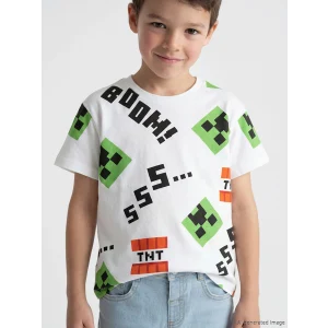 LCW Kids Beyaz Minecraft Baskılı Erkek Çocuk Tişört