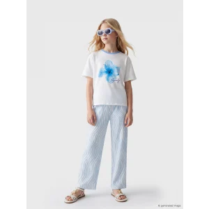 LCW Kids Mavi Desenli Geniş Paça Kız Çocuk Pantolon